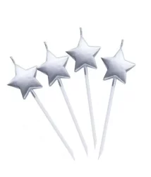 Yıldız Mum - Gümüş (13 cm, 4 adet)