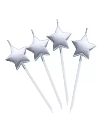 Yıldız Mum - Gümüş (13 cm, 4 adet) - 1